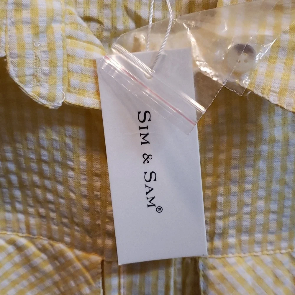 Sim & Sam NWT Sleeveless Button Front Yellow and White Check Top - Picture 2 of 6